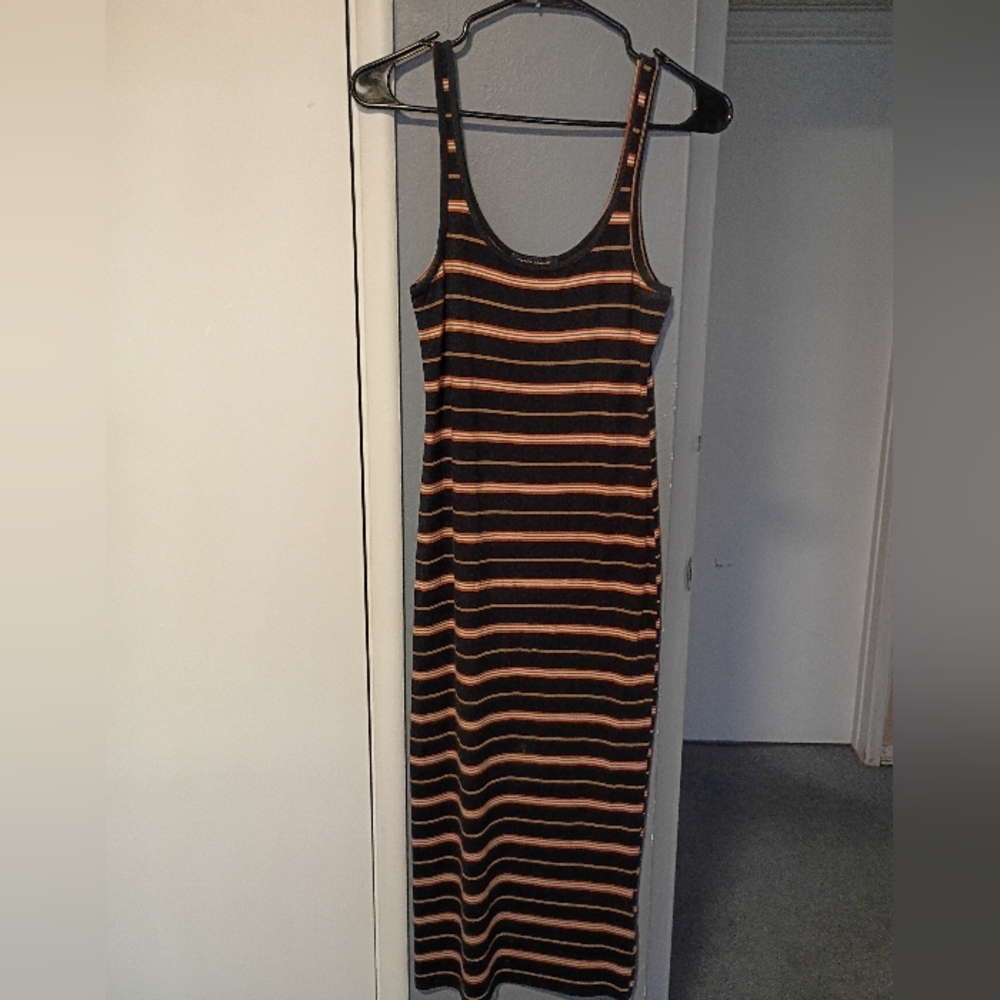 Billabong Black and Orange Striped Midi Dress
